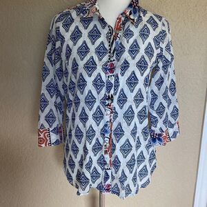 Orientique Naturally Australian graphic button down shirt Sz US5 AU12